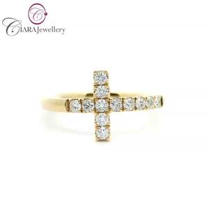 VENTA CALIENTE CLÁSICO 18K AU750 ORO BLANCO SOILD ANILLO DE CRUZ DE DIAMANTE REDONDO NATURAL - Product Image 4