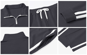 Chándal negro con cremallera completa y logotipo personalizado para hombre, ropa deportiva informal de color sólido, pantalones de cuello alto y manga larga - Product Image 6