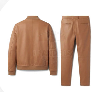 Men Leather Tracksuit Two Piece Set Full <b>Zip</b> Jacket Matching <b>Trousers</b> Modern Casual Streetwear Sportswear Outfit - Product Image 2