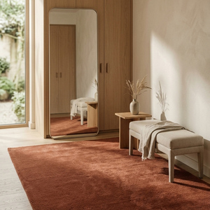 Tapis artisanal en laine rouge rouille tufté à la main, antidérapant, à motif géométrique, pour salon, chambre, salle à manger, maison moderne - Product Image 4