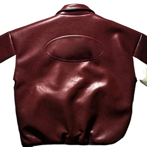 Chaqueta cortavientos con capucha de cuero de retazos bordada de chenilla con logotipo personalizado para hombre, bombardero de béisbol OEM estilo universitario con cuello levantado - Product Image 2