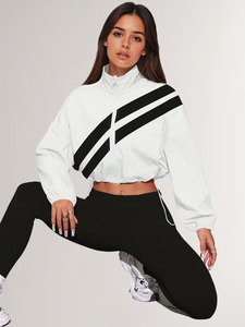 Female Windproof Running Jogger Set | Stand Collar Crop <b>Top</b> <b>Coat</b> & Flexible Elastic Sweatpants Training Uniform Pieces - Product Image 1