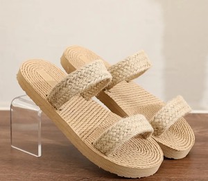 Handmade Crochet Linen Sandals Women, Minimalist <b>Slide</b> Sandals, Summer Beach Slippers - Product Image 2