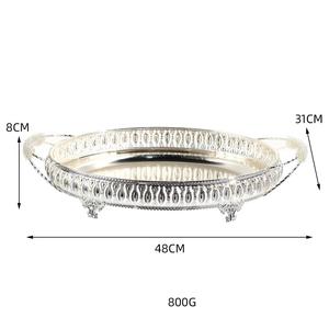 Luxury Modern German Silver Rectangle Serving Tray Handles Handmade Iron Decorative Platter Metal Tea Wedding Gift <b>Home</b> - Product Image 6