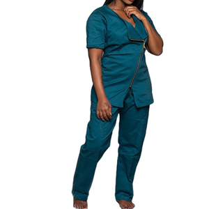 Women's Fashion Zipper Medical Scrub Set Slim Fit Nurse Uniform <b>Top</b> & Pants Multi-Color Plus Size Hospital Uniform - Product Image 3