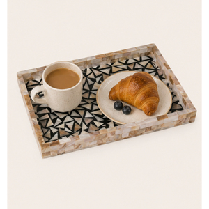 Plateau de luxe en nacre, fait main, mosaïque de coquillages, plateau de service géométrique incrusté, plateau décoratif, vente en gros, plateau écologique - Product Image 6