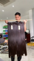 Precio al por mayor en mechones de trama de cabello humano vietnamita virgen Remy negro liso Natural 100% y cierre tipo de cabello indio