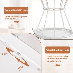 47\" Natural Round Dining Table for 4-6 People Family Sized with Hourglass Metal Base and Curved <b>Tabletop</b> - Product Image 6