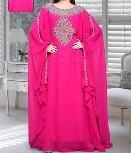 Abaya longue brodée verte pour femme, manches longues, couleur unie, en polyester, grande taille, style Moyen-Orient, pour soirée - Product Image 4