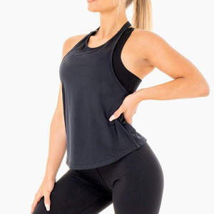 Camiseta sin mangas acanalada con bordado personalizado, camisetas sin mangas ajustadas para gimnasio, camisetas sin mangas de algodón acanalado con cuello cuadrado liso para mujer - Product Image 2