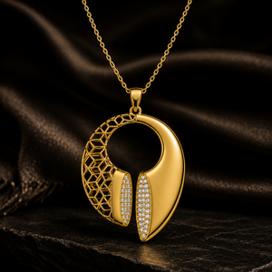 Geometric Circle Pendant <b>Necklace</b> 925 Sterling Silver Gold Plated CZ Pendant for Women - Modern <b>Statement</b> Jewelry Gift - Product Image 2