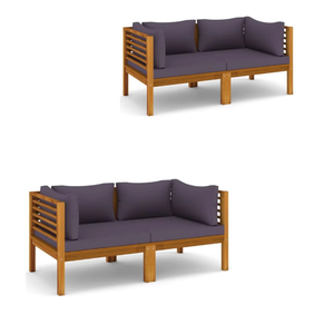 Canapé-salon de jardin avec coussins gris foncé Le bois massif du meilleur bois de teck est doux et confortable pour s'asseoir - Product Image 3