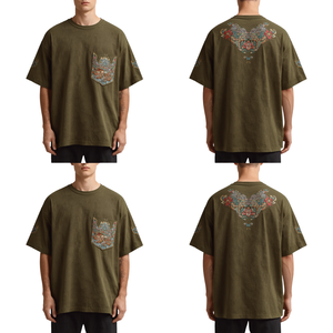 T-shirt surdimensionné pour homme de qualité supérieure avec imprimé artistique mosaïque forestière, en coton épais, style streetwear - Product Image 2
