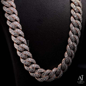 Rose Gold Color Moissanite Claw Setting Cuban Chain Necklace Miami Link <b>Choker</b> Rhodium Plated 925 <b>Silver</b> for Wedding Engagement - Product Image 1