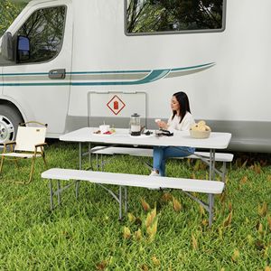 Set Tavolo e Panchina da Campeggio Portatile Bianco da 1,8 m con 3 Sedie e Design Pieghevole per Feste e Barbecue - Product Image 2