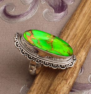 Green Copper Turquoise <b>Ring</b> 925 Sterling Silver <b>Statement</b> <b>Ring</b> Women's Promise Wedding Party Gift for - Product Image 2