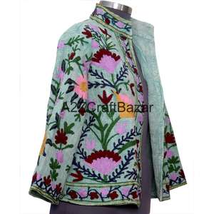 Blouson Bomber Brodé à la Main, Motif Floral, Coton Écologique, Séchage Rapide, Respirant, Col en V, Tissu Suzani Vintage, Décontracté, Hiver/Printemps - Product Image 3
