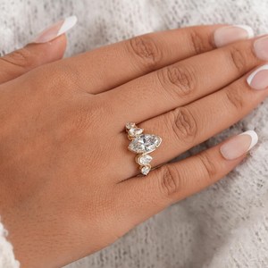 Gorgeous 2.02CT Marquise Cut Diamond Wave Style Band <b>Ring</b> Lab Grown 14K Yellow Gold For Wedding Promise Jewelry For Brides - Product Image 3
