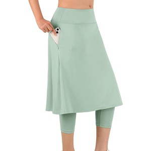 Jupe modeste pour femme, taille haute, coupe trapèze, poches, couleur unie, respirante, tricotée, décontractée, mini-longueur, en nylon, séchage rapide, toutes saisons - Product Image 1
