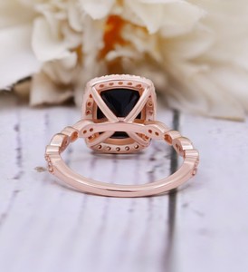 Luxury Black Onyx <b>Cushion</b> Shape Prong Setting 925 Sterling Silver Rose Gold Women's <b>Wedding</b> <b>Ring</b> 3 Gram - Product Image 2