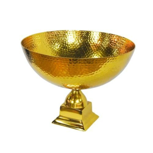 Bol à fruits décoratif doré royal pour buffet de mariage, bol de service sur piédestal en laiton martelé fait main pour hôtel - Product Image 1