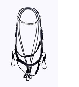 Brida de cuero inglés premium para caballo con frontal de cristal de diamantes de imitación, narquileras acolchadas y riendas de goma - Product Image 1