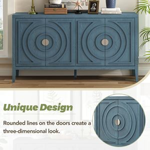 Retro Style <b>Sideboard</b> with Circular Groove Design Round Metal Door Handle for Entrance Dining & Living Room - Product Image 5