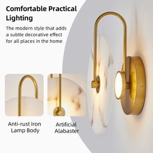 Applique da Parete in Alabastro con Paralume in Marmo Naturale, Lampada Circolare Moderna a LED con Cablaggio Integrato per Camera da Letto - Product Image 2
