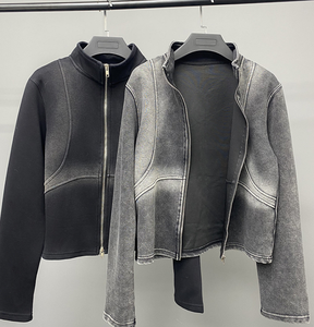 Chaqueta de primavera para hombre y mujer de fabricantes de ropa, con cuello alto, corte holgado, cremallera, lavado ácido, con cremallera, extragrande, estilo crop, con capucha - Product Image 5