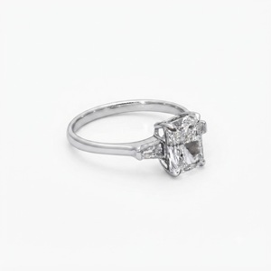 Wonderful 10K 14K 18K Solid Gold Radiant Cut Lab Grown Diamond Engagement Ring Three Stone Ring Baguette Side Stone Diamond Ring - Product Image 4