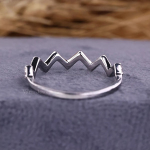 Anillo de Compromiso Minimalista con Diamante CVD Cultivado en Laboratorio, Banda de Aniversario Zig Zag, Media Eternidad, Oro Sólido de 14K, IGI - Product Image 5