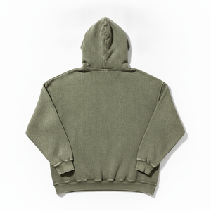 Men's Oversized Hooded Sweatshirt Solid Green Washed French Terry Cotton Casual Style Autumn Wear - Product Image 3