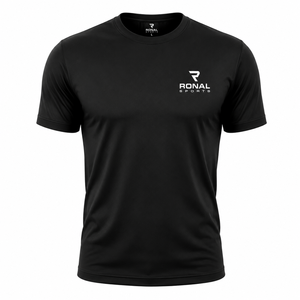 เสื้อยืดแขนสั้นสีดำสำหรับผู้ชาย RONAL SPORTS ทรงปกติ ผ้าเจอร์ซีย์แห้งเร็ว คอกลม ดีไซน์สปอร์ต - Product Image 1