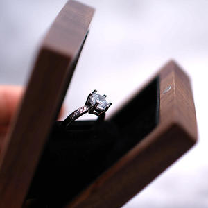Rotating <b>Ring</b> <b>Box</b> Black Walnut Wood Wedding <b>Proposal</b> Jewelry & Necklace Storage <b>Box</b> Engraved Portable Jewelry Bag - Product Image 2