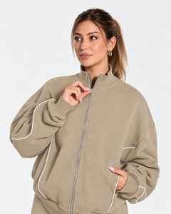 Wholesale <b>Women</b> Contrastline Zip <b>Jacket</b> Tracksuit Set Casual Two Piece Outfit Relaxed Fit Wide Leg Pants Matching Clothing - Product Image 4
