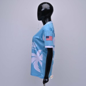 Camiseta Deportiva de Manga Corta con Cuello en V para Hombre Allheads FC, Color Azul Claro, con Estampado de Palmeras por Sublimación, Transpirable, Corte Regular - Product Image 3