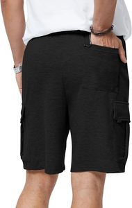 Shorts de sport décontractés pour hommes en coton avec cordon de serrage, taille élastique, pour l'entraînement, la gym, le jogging, avec 5 poches - Product Image 3