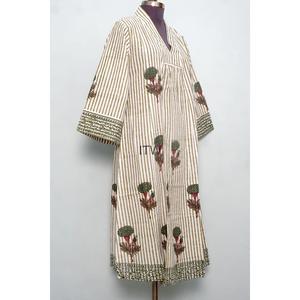 Robe tunique à col en V rayée verte faite à la main, imprimé à la main motif palmier avec bordure vert foncé, maxi décontractée d'été 100% coton - Product Image 4