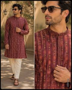 <b>Men</b>’s Premium Silk Jacquard Kurta <b>Pajama</b> <b>Set</b> with Fusible Embroidery Patti Work | Raymond Cotton Elastic Waist <b>Pajama</b> | Festive, - Product Image 1