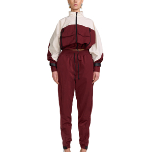 Survêtement coupe-vent léger de qualité supérieure, entièrement zippé, 100 % nylon, coupe courte, personnalisable, grandes tailles, color block, pour femme - Product Image 4