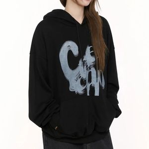 <b>Womens</b> <b>White</b> Pullover <b>Hoodie</b> Brushstroke Graphic Long Sleeve Kangaroo Pocket Fleece Sweatshirt Drop Shoulder Streetwear Y2K Tops - Product Image 2