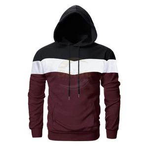 เสื้อฮู้ดดี้ผู้ชายแบบสวมหัว สีบล็อก ผ้าฝ้าย 100% ทรงโอเวอร์ไซส์ สไตล์วินเทจ สำหรับฤดูหนาว สีแดงเลือดหมู ดำ ขาว แขนยาว มีกระเป๋า สวมใส่สบายๆ - Product Image 1