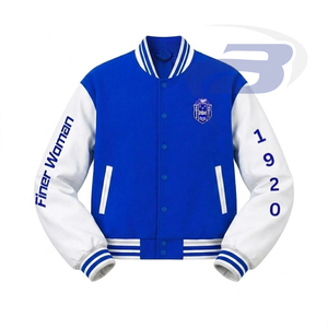 Veste universitaire Zeta Phi Beta ZPB Sorority, bleu et blanc, broderie de lettres grecques, style universitaire, veste de baseball pour femmes - Product Image 2
