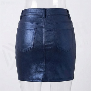 Jupe crayon mini en cuir PU taille haute pour femme, couleur unie, style brillant et sexy avec poches, à porter toute l'année - Product Image 6