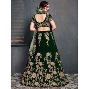 Embroidered Velvet Bridal Lehenga Choli in <b>Bottle</b> Green - Product Image 3