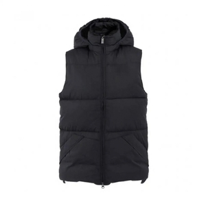 เสื้อกั๊กแขนกุดสีดำแบบยูนิเซ็กซ์พร้อมฮู้ดซิปด้านหน้ากันลมเสื้อแจ๊กเก็ตโพลีเอสเตอร์แบบเต็มตัวสีทึบ - Product Image 1