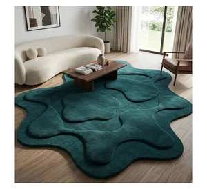 Tapis vert émeraude à texture 3D superposée, tapis en laine de Nouvelle-Zélande OEM/ODM en gros pour projets d'hôtels et de villas de luxe - Product Image 1