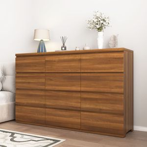 Commode double moderne en bois de noyer à 12 tiroirs avec grand espace de rangement pour chambre à coucher - Product Image 4