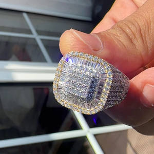 Fully Iced Out Baguette & Round Cut Moissanite Diamond Champion <b>Ring</b> for Mens Bust Down Hip Hop <b>Ring</b> For Her <b>925</b> <b>Silver</b> Jewelry - Product Image 4