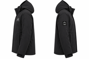 <b>Men</b>’s <b>Black</b> Hooded Shell <b>Jacket</b> Minimalist Waterproof Windbreaker with Storm Flap Pockets Custom Outdoor <b>Rain</b> Coat Wholesale - Product Image 3